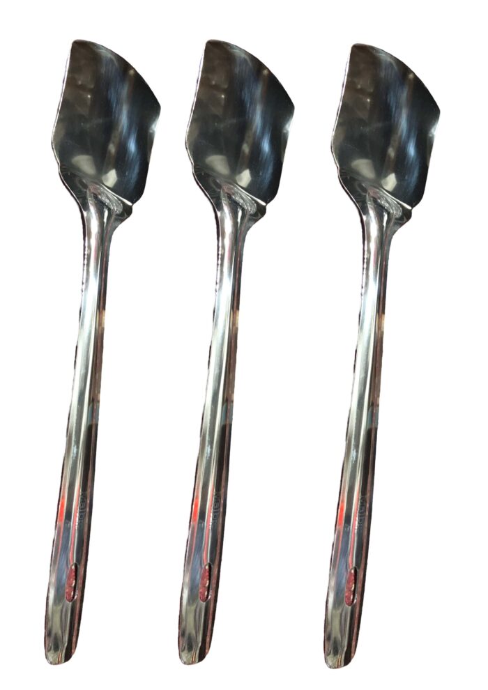 Set of two stainless steel spatulas with polished finish, ideal for flipping, turning, and serving foods