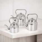 "Dhara Steel Kettle crafted with high-quality stainless steel, perfect for boiling water and beverages