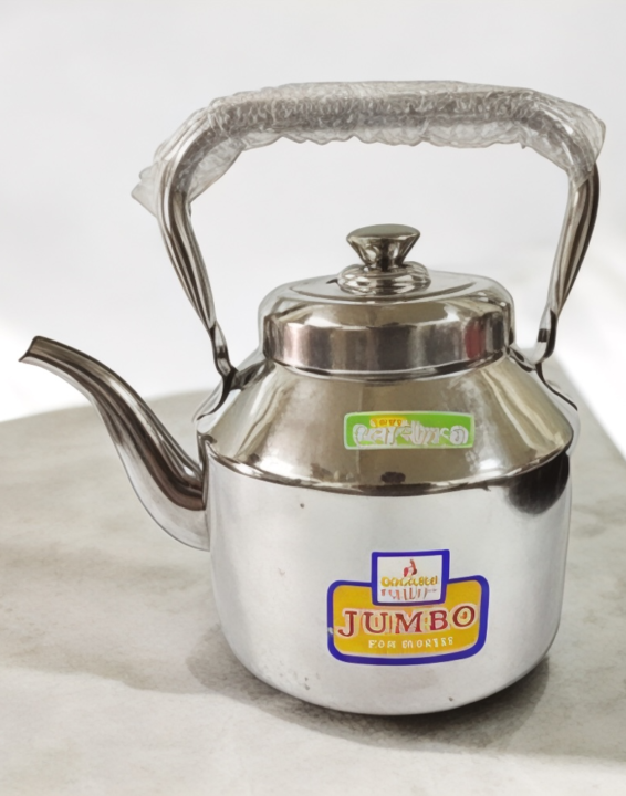 "Dhara Steel Kettle crafted with high-quality stainless steel, perfect for boiling water and beverages