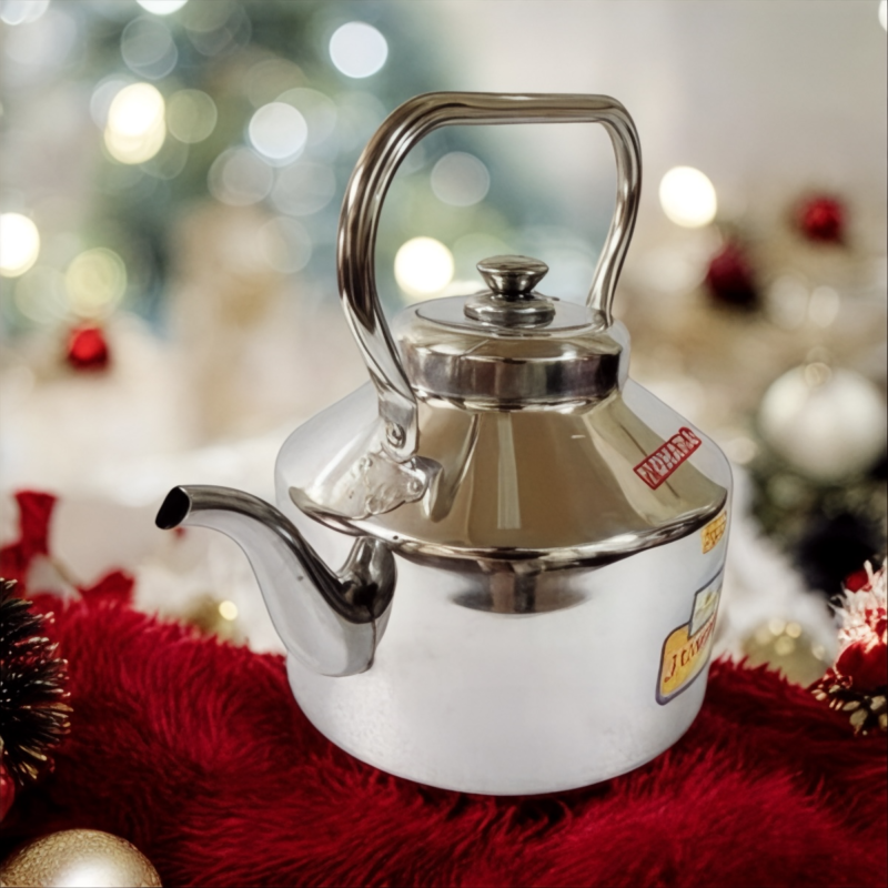 "Dhara Steel Kettle crafted with high-quality stainless steel, perfect for boiling water and beverages
