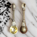 Set of 3 Brass Achmani Spoons, 4-inch size, ideal for pooja rituals.