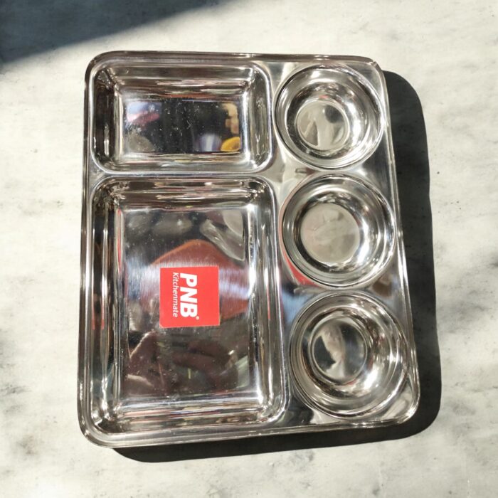 PNB 5-in-1 Bojan Thal Round Compartment Set of Two with plain deep compartments, made of heavy gauge, ideal for serving meals.