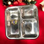Sunrise Stainless Steel 3-in-1 Bhojan Thals (Set of 2) with a sleek, durable design and three compartments for a perfectly organized dining experience.