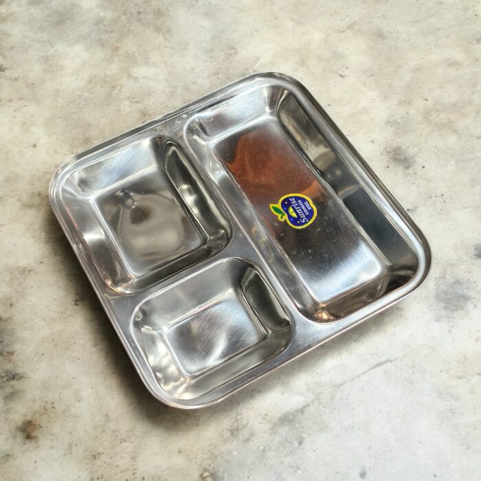 Sunrise Stainless Steel 3-in-1 Bhojan Thals (Set of 2) with a sleek, durable design and three compartments for a perfectly organized dining experience.