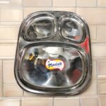 Manish Products 3-in-1 Bhojan Thal Set of Two with three compartments, made from durable stainless steel for an organized dining experience.