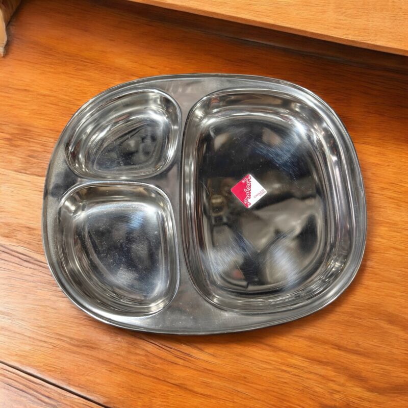 Parkash 3-in-1 Bhojan Thal Set of Two with deep compartments, crafted from durable stainless steel for organized and stylish dining.
