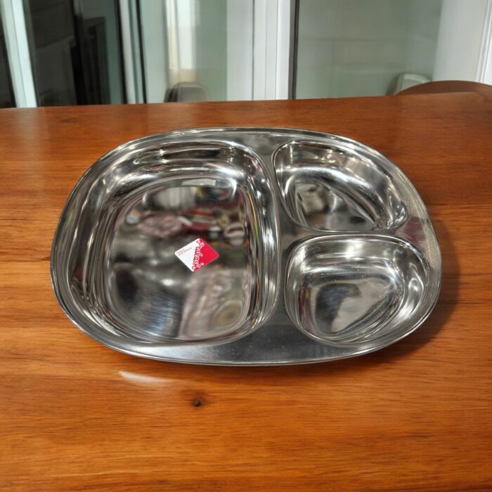 Parkash 3-in-1 Bhojan Thal Set of Two with deep compartments, crafted from durable stainless steel for organized and stylish dining.