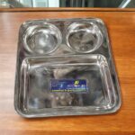 KITCHEN JET Stainless Steel 3-in-1 Rectangle Bhojan Thal, Pack of 2 with sleek rectangular compartments for stylish and organized dining.