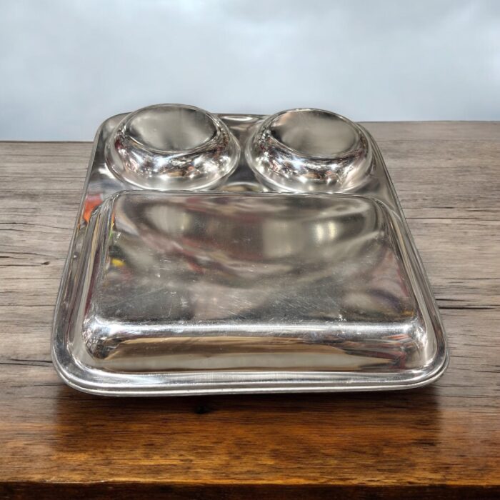 KITCHEN JET Stainless Steel 3-in-1 Rectangle Bhojan Thal, Pack of 2 with sleek rectangular compartments for stylish and organized dining.