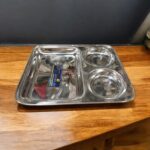 KITCHEN JET Stainless Steel 3-in-1 Rectangle Bhojan Thal, Pack of 2 with sleek rectangular compartments for stylish and organized dining.