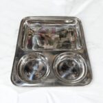 Onam 3-in-1 Bhojan Thal Set of Two with round compartments, crafted from high-quality stainless steel for stylish and durable dining.