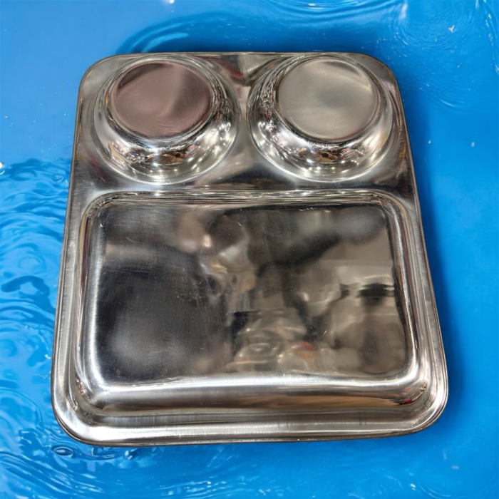 Mintage 3-in-1 Bhojan Thal Set of Two featuring round compartments, crafted from high-quality stainless steel for a durable and stylish dining experience.
