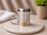 Mayur Gold Silver Line Damru Design Cup Set of 4, stainless steel with a silver line and traditional Damru pattern, 250 ml capacity per cup