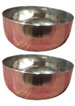 Set of three 6.5-inch stainless steel dinner vati katori bowls by Onam