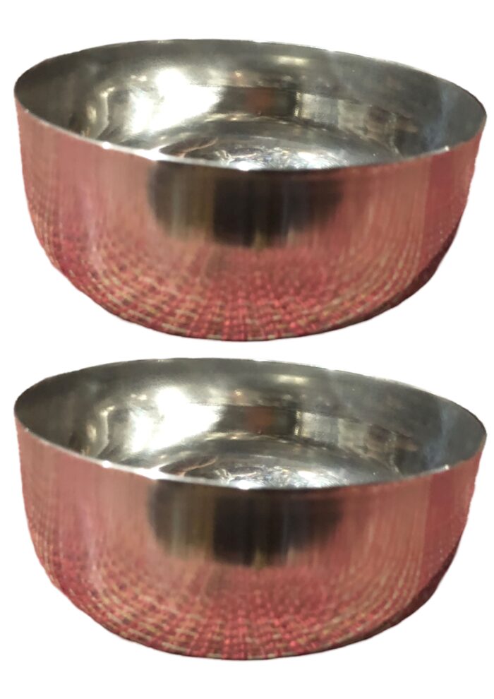 Set of three 6.5-inch stainless steel dinner vati katori bowls by Onam