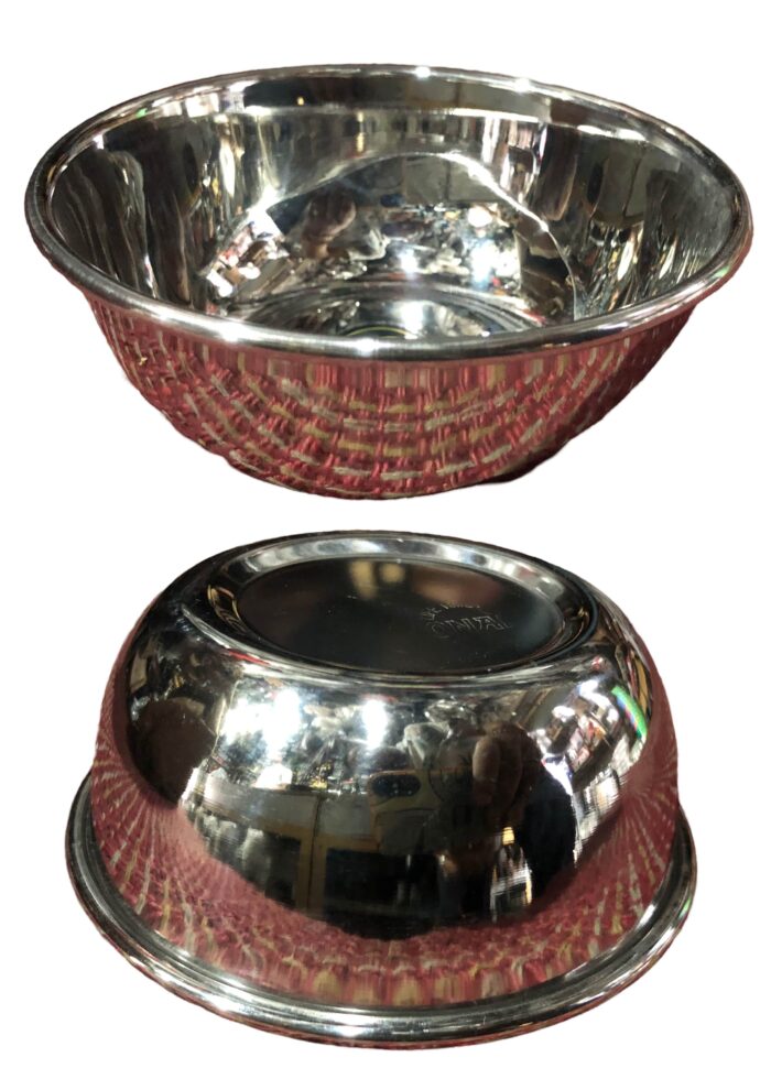 A set of three stainless steel dinner bowls with elegant round beading design by Onam
