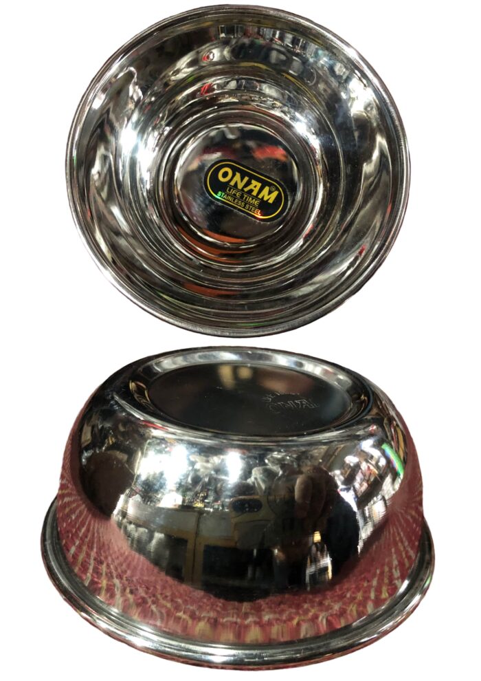 A set of three stainless steel dinner bowls with elegant round beading design by Onam