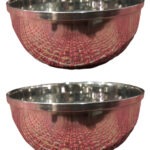 A set of three stainless steel bowls with chapti beading design by Onam Vinod