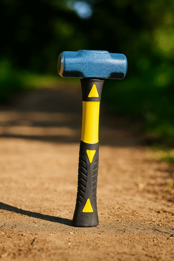 Heavy sledge hammer with forged steel head and indestructible fiberglass handle, designed for construction, demolition, and heavy-duty industrial use.