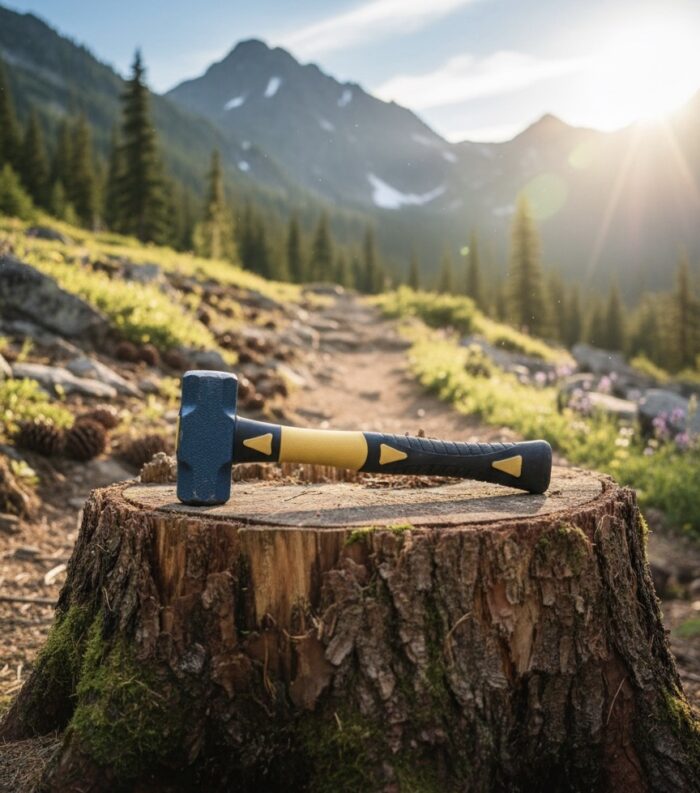 Heavy sledge hammer with forged steel head and indestructible fiberglass handle, designed for construction, demolition, and heavy-duty industrial use.