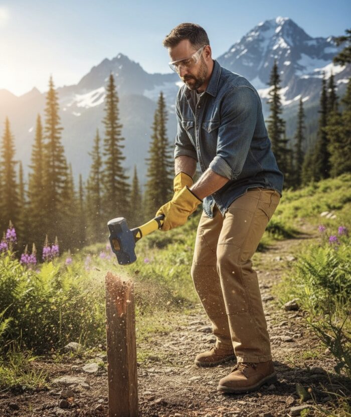 Heavy sledge hammer with forged steel head and indestructible fiberglass handle, designed for construction, demolition, and heavy-duty industrial use.