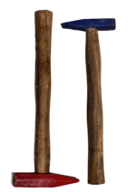 Machinist ball pein hammer with handle, available in red (280 gm) and blue (190 gm) variants.