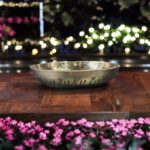 A handcrafted 5-inch WellnessCarve Bronze Cherry Plate, featuring a smooth finish and elegant design, perfect for serving and enhancing traditional dining experiences.