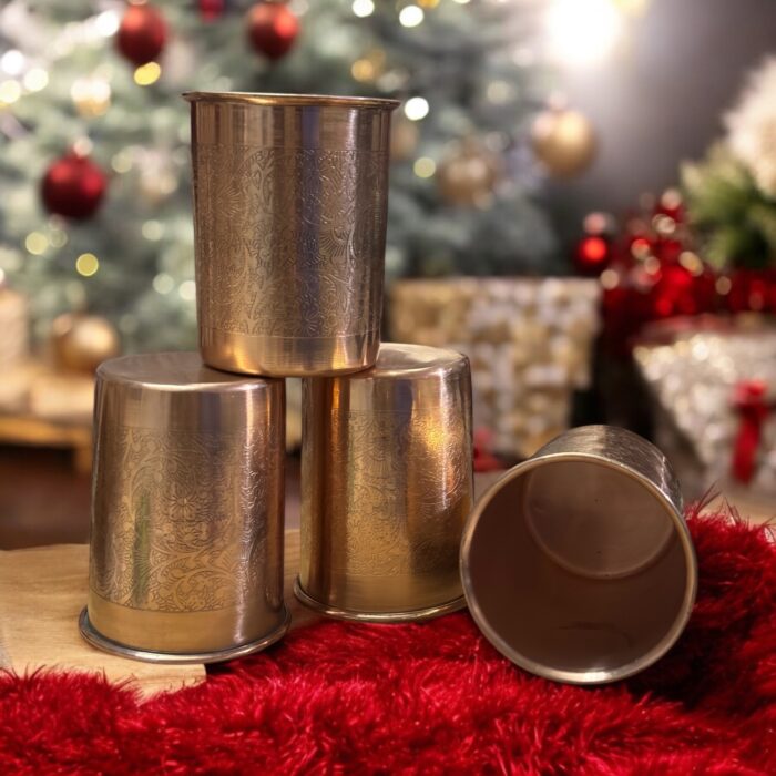 VedicGlow Copperware Glass 4 Pc Set – Premium 300 ml Ayurvedic copper glasses for health and wellness enthusiasts, perfect for detoxification and digestion improvement.