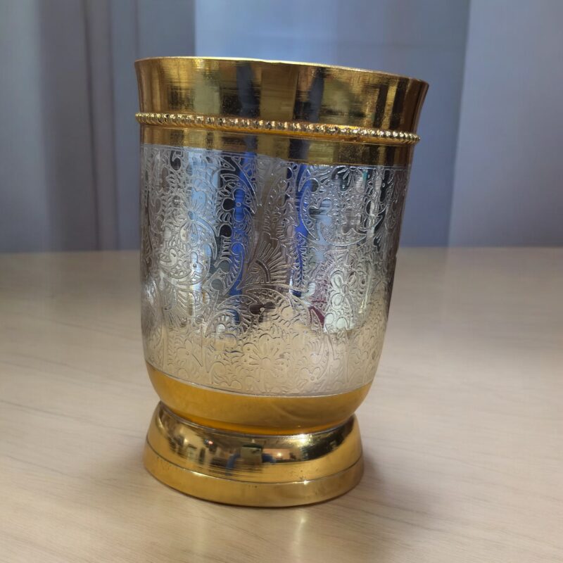 Golden Legacy Brass Water Glass Set of Two, 400 ml each, premium gold-plated wedding gift
