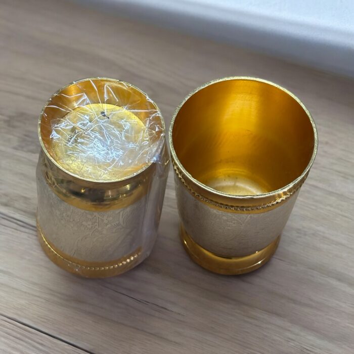 Golden Legacy Brass Water Glass Set of Two, 400 ml each, premium gold-plated wedding gift