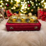 Golden Grace Celebration Brass Set of 7 Pc with 3 bowls, 3 spoons, and an embossed 12-inch tray, perfect for weddings and anniversaries
