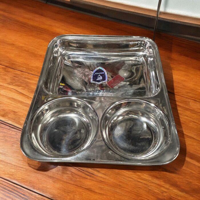 Dolphin TrioServe Bhojan Thal Set of Two made from durable stainless steel, featuring three compartments for organized family meals.