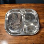Arush 3-in-1 Signature Bhojan Thal Set of Three made of stainless steel with three compartments for organized and stylish family meals.