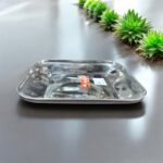 Arush Square Plate made from durable stainless steel, with a modern square design, measuring 8.25 inches in width and height, perfect for family meals.