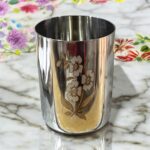 Mayur Gold Signature Glass Set of 3, 500 ml capacity, 8-inch stainless steel glasses for health-conscious families.