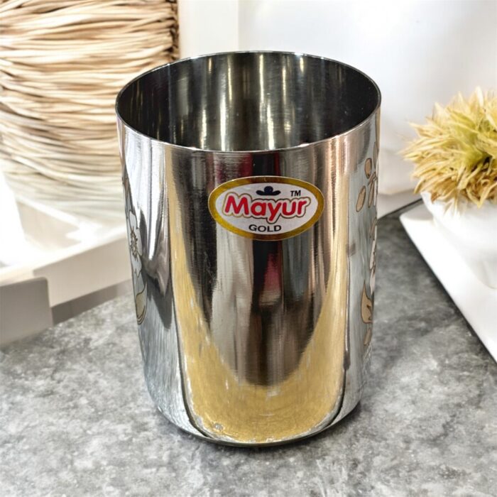 Mayur Gold Signature Glass Set of 3, 500 ml capacity, 8-inch stainless steel glasses for health-conscious families.