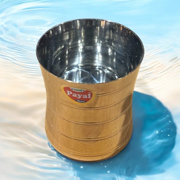 Payal Copper Polish Stainless Steel Glass Set of Two, 7-inch size with 400 ml capacity, featuring a premium copper-toned finish, ideal for health-conscious families