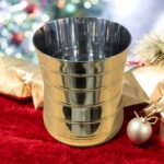 Payal Brass Polish Stainless Steel Glass Set of Two, 7-inch size with 400 ml capacity, perfect for health-conscious families.
