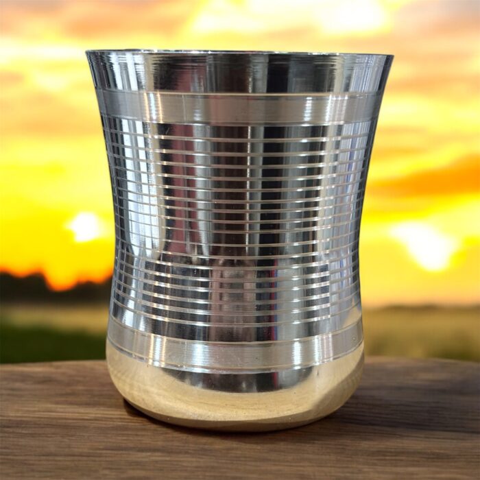 Onam Damru Glass Deep Line Set of 3, 400 ml capacity, made from stainless steel with an elegant deep-line design for a healthy and eco-friendly drinking experience.