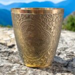 A premium Royal Elegance Brass Tumbler Set (400 ml) with a polished golden finish, handcrafted for luxury gifting and fine dining.