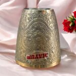 A premium Royal Elegance Brass Tumbler Set (400 ml) with a polished golden finish, handcrafted for luxury gifting and fine dining.