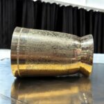 Ambika Damru Brass Glass 400ml – Set of Two, Handcrafted with Traditional Engravings, Eco-Friendly Drinkware
