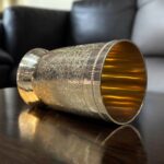 Ambika Damru Brass Glass 400ml – Set of Two, Handcrafted with Traditional Engravings, Eco-Friendly Drinkware