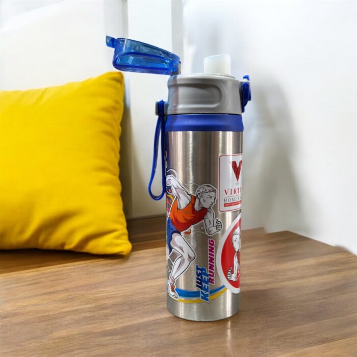 A durable and insulated Ocean Virtue HomeWare Steel Bottle (600ml), made from high-quality stainless steel, designed to keep beverages hot or cold for long hours. Leak-proof, rust-proof, and perfect for school, travel, hiking, and outdoor adventures.