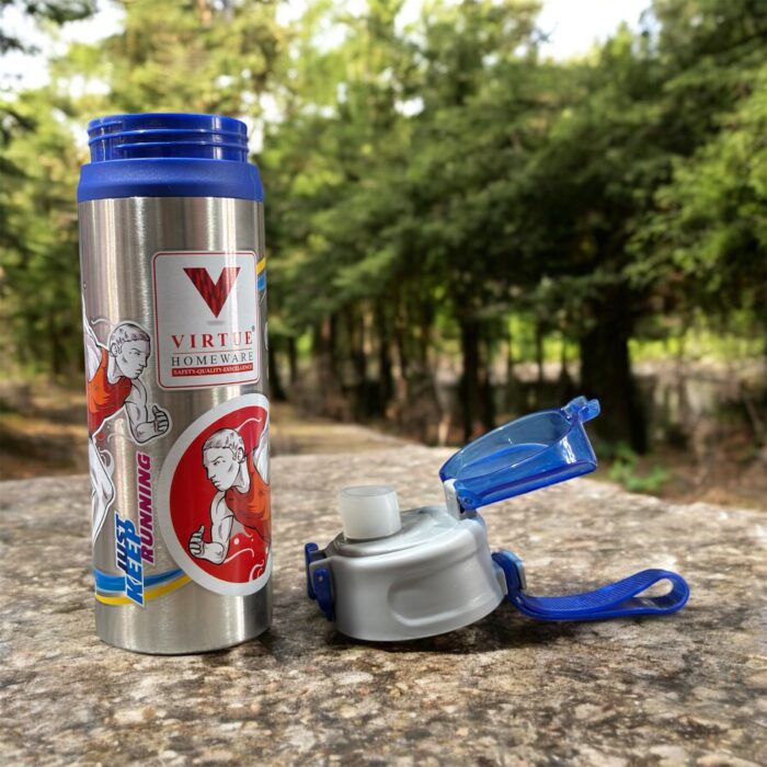 A durable and insulated Ocean Virtue HomeWare Steel Bottle (600ml), made from high-quality stainless steel, designed to keep beverages hot or cold for long hours. Leak-proof, rust-proof, and perfect for school, travel, hiking, and outdoor adventures.