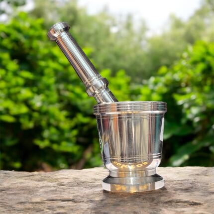 Stainless Steel Perfect Khal Batta World Cup Mortar and Pestle set, available in three sizes for grinding spices and herbs.