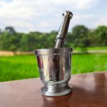 Stainless Steel Perfect Khal Batta World Cup Mortar and Pestle set, available in three sizes for grinding spices and herbs.