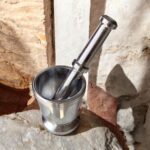 Stainless Steel Perfect Khal Batta World Cup Mortar and Pestle set, available in three sizes for grinding spices and herbs.