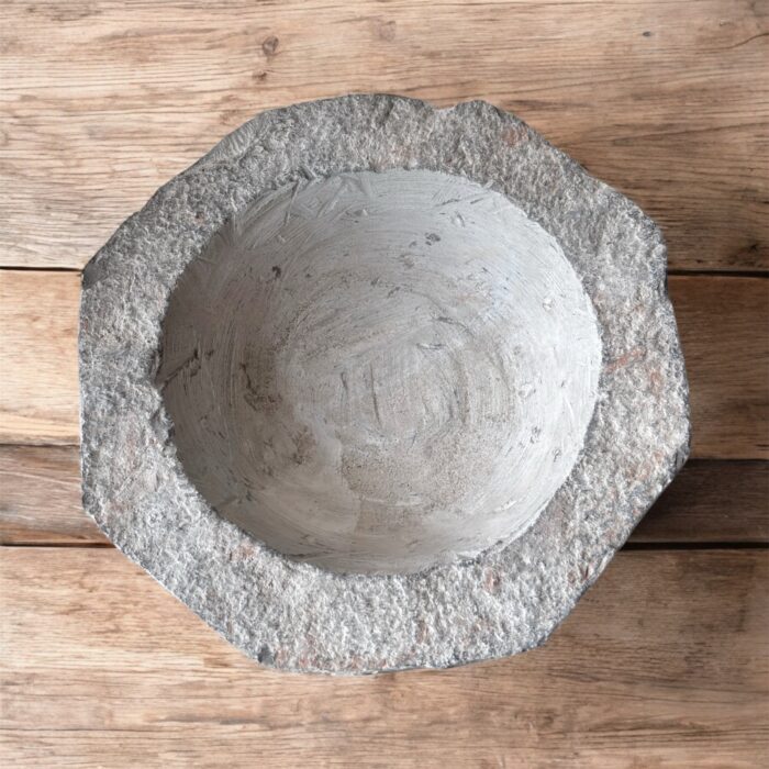 Punjabi Kunda Danda – Traditional Grinded Stone Mortar and Pestle with Hexagon Design for Ayurvedic and Herbal Preparations, Available in 8, 9, and 10 Inch Sizes