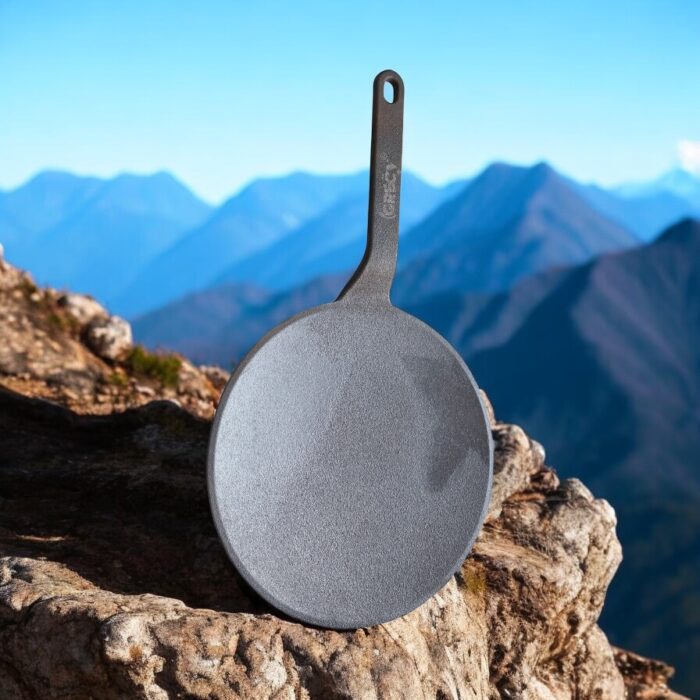 Grecy 26 cm Pre-Seasoned Cast Iron Roti Tawa with Long Handle and 4 mm Thick Base